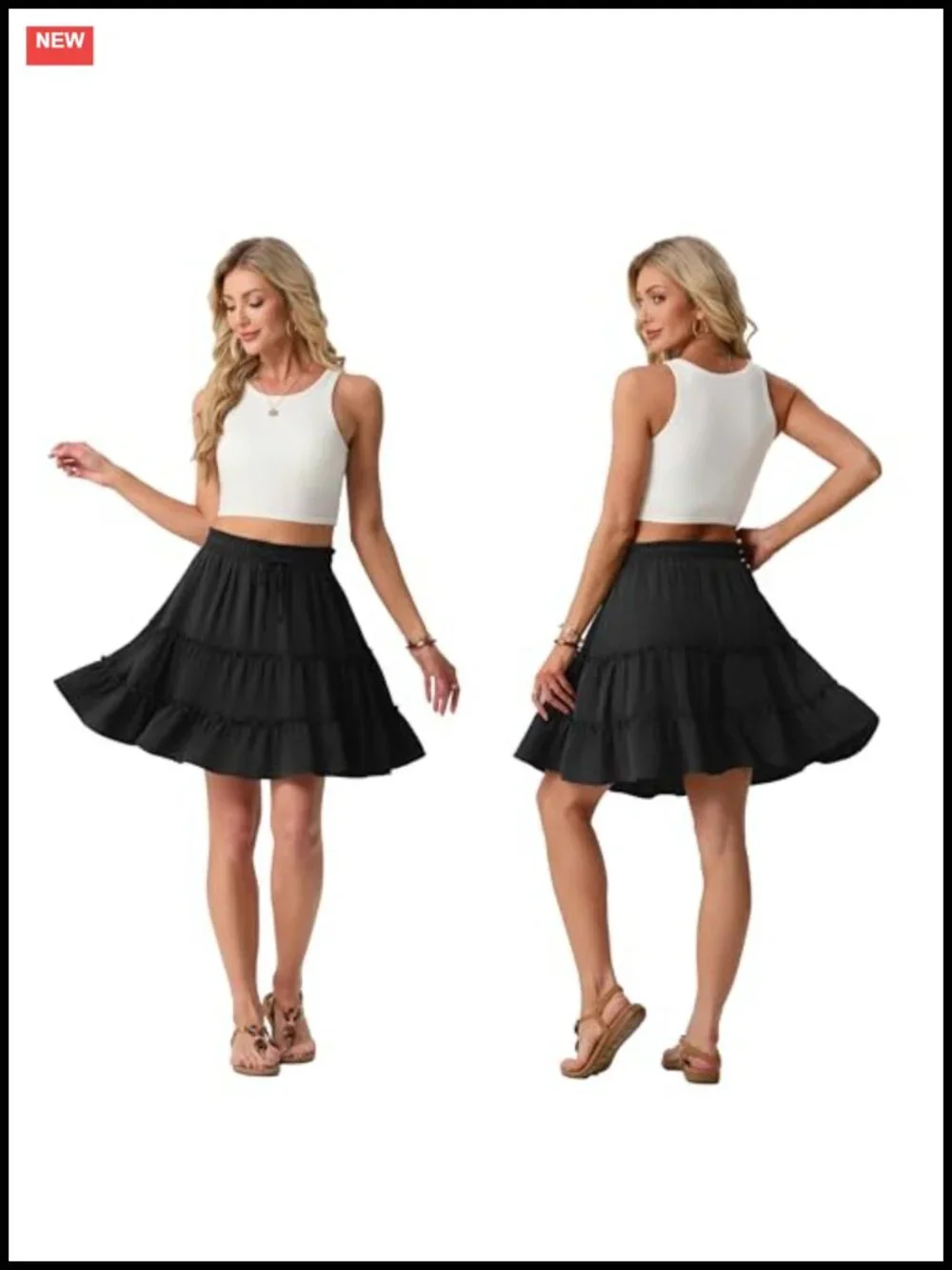 Flowy Ruffle Tiered Skorts for Women with Built-in Shorts and Pockets